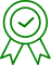 Icône de médaille verte avec coche, symbolisant la qualité garantie, l'excellence, la certification et le succès.