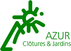 Logo AZUR Clôtures & Jardins, vert sur fond sombre. Le design stylisé évoque une plante ou un élément naturel.